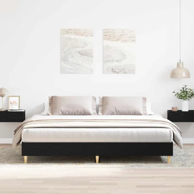 vidaXL Bedframe Zwart Eiken 203 x 203 x 25 cm Bewerkt hout