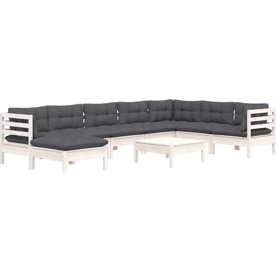 vidaXL 9-delige Loungeset met kussens massief grenenhout wit