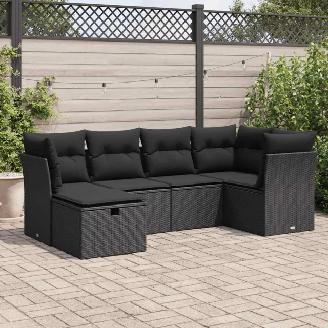 vidaXL 6-delige Loungeset met kussens poly rattan zwart, foto 2