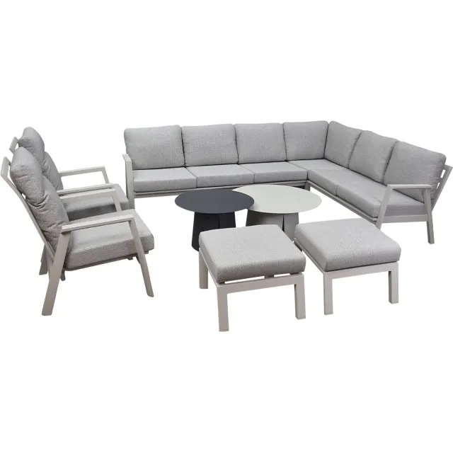 AVH-Collectie Barolo hoek loungeset 9 delig verstelbaar aluminium latte zand Taupe, Off white, Zand / Latte / Linen