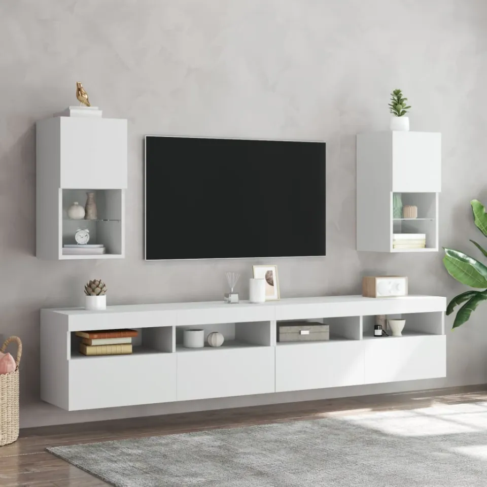 vidaXL Tv-meubelen 2 st met LED-verlichting 30,5x30x60 cm wit, foto 3