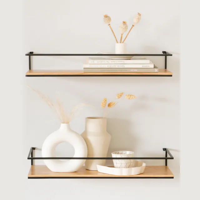 kazai .® Wandplankenset -STENN| Hangende planken van metaal en echt houtfineer | Zwevende planken als opbergruimte voor badkamers, woonkamers, keukens, slaapkamers en meer | Eiken multi