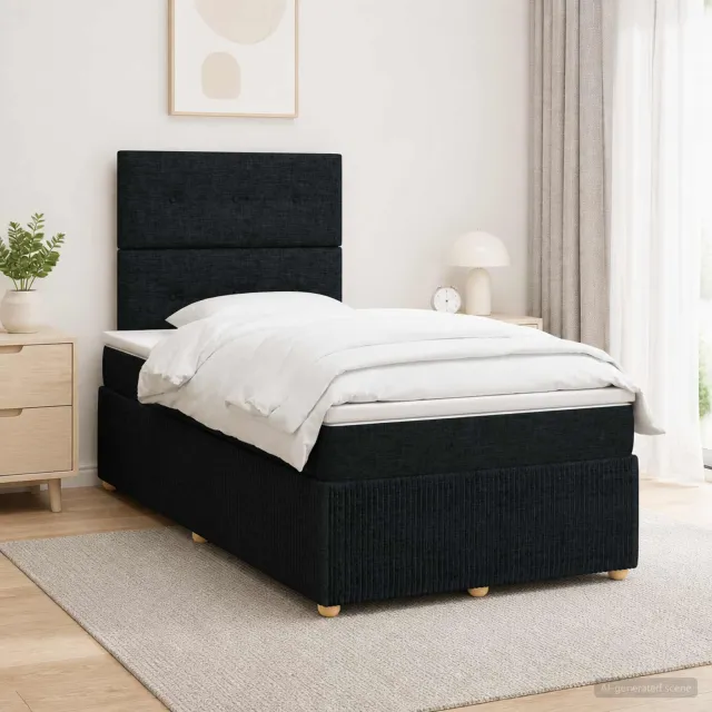 vidaXL LED Boxspring Bed met Matras Zwart 120 x 190 cm Stof