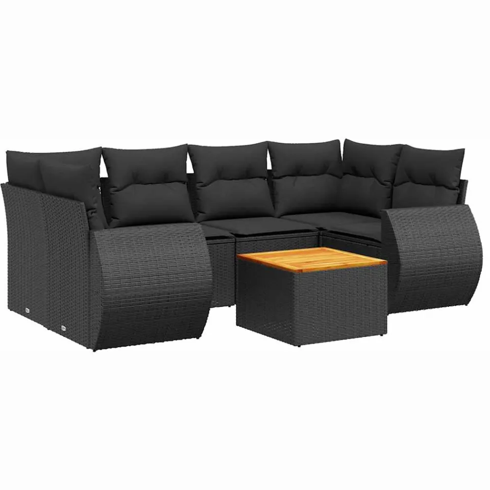 vidaXL 7-delige Loungeset met kussens poly rattan zwart, foto 3