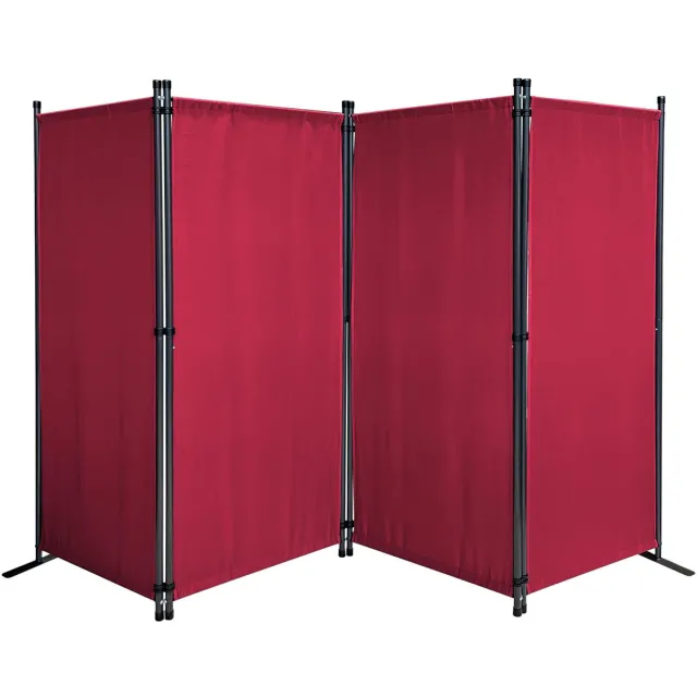 Famanu Paravent 4-delig van stof, 170 x 220 cm, kamerverdeler en scheidingswand voor tuin en balkon, ondoorzichtig en opvouwbaar in robijnrood