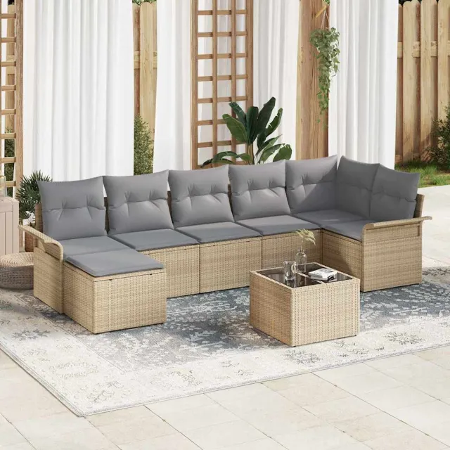 vidaXL Bankstel 8 st Beige poly rattan