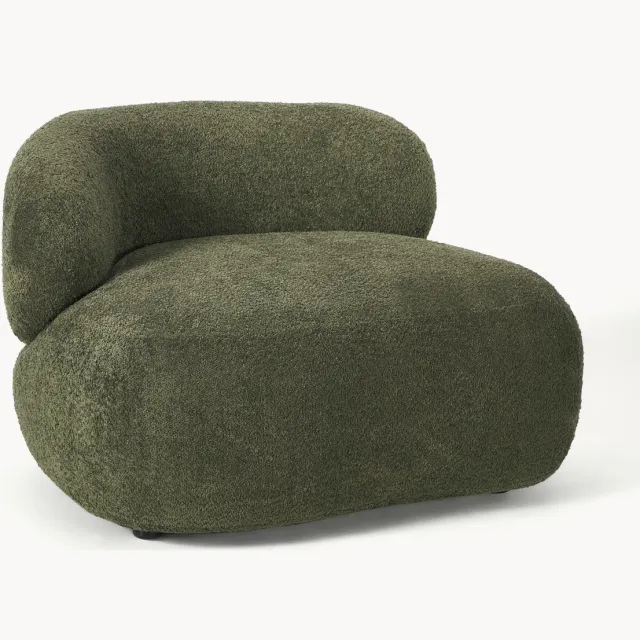 Westwing Collection Loungefauteuil Alba uit teddy bouclé groen