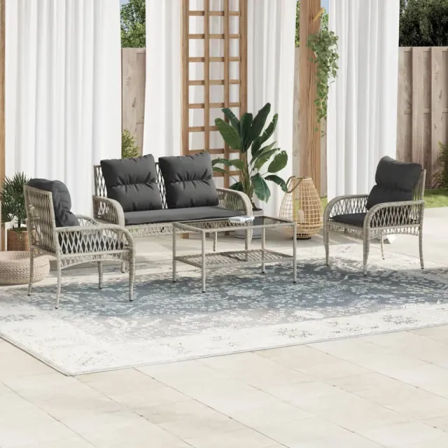 vidaXL 4-delige Loungeset met kussens poly rattan lichtgrijs grijs, foto 2
