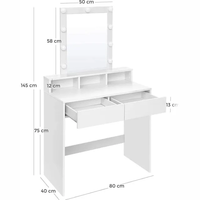 IN-HOMEXL IN.HOMEXL Layney - Kaptafel - Make up tafel - Kaptafel met spiegel - Toilettafel -Met lades - 132 cm x 80 cm x 40 cm - Wit