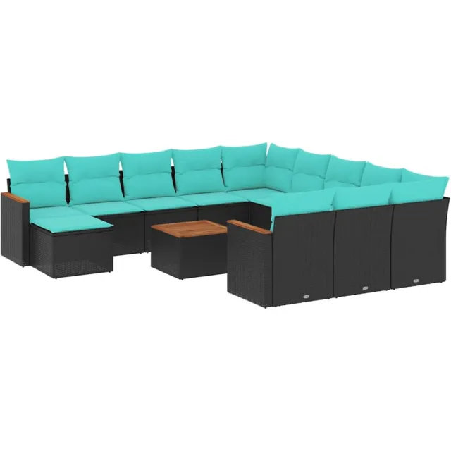 vidaXL 13-delige tuinbankset met kussens van zwart polyrotan
