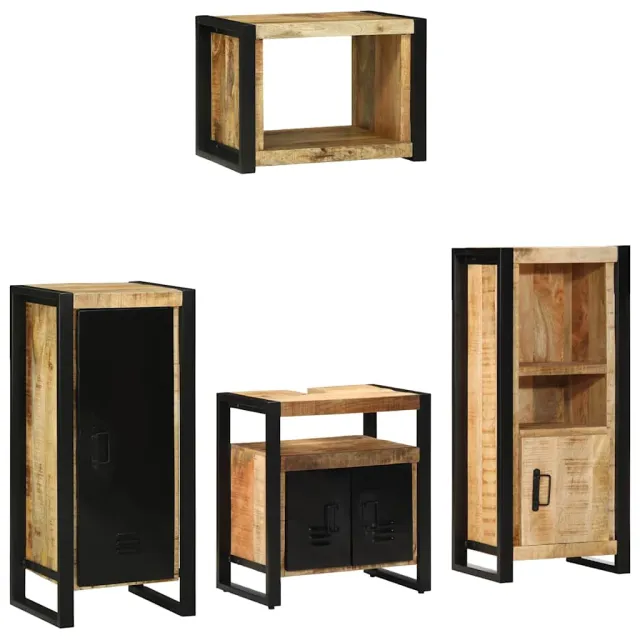 vidaXL Badkamermeubelset 4 st Bruin en zwart Massief Mango Hout