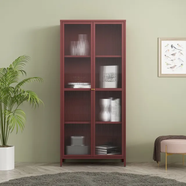 Vitrinekast Säkylä 180x80x35 cm bordeaux rood [en.casa]
