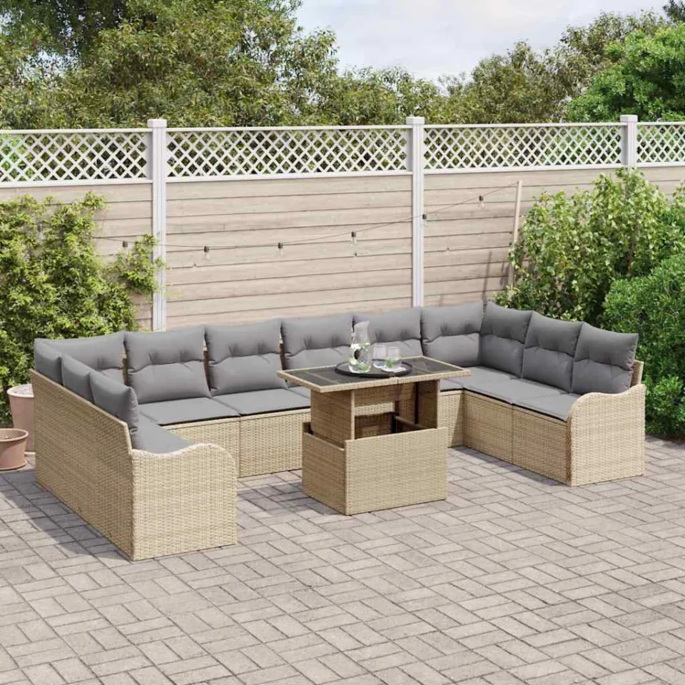 vidaXL Tuin Sofa Set 11 st Beige Poly riet, foto 3