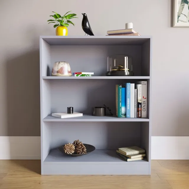 Cambridge 3 Tier Lage Boekenkast, Grijs Houten Rekken Display Opbergunit Kantoor Woonkamer Meubels