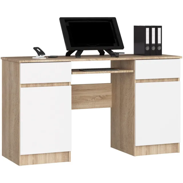 Akord Bureau A5 / Computerbureau / Computer Tafel / Bureautafel / Sonoma Eik - Wit / 135 x 77 x 50 cm