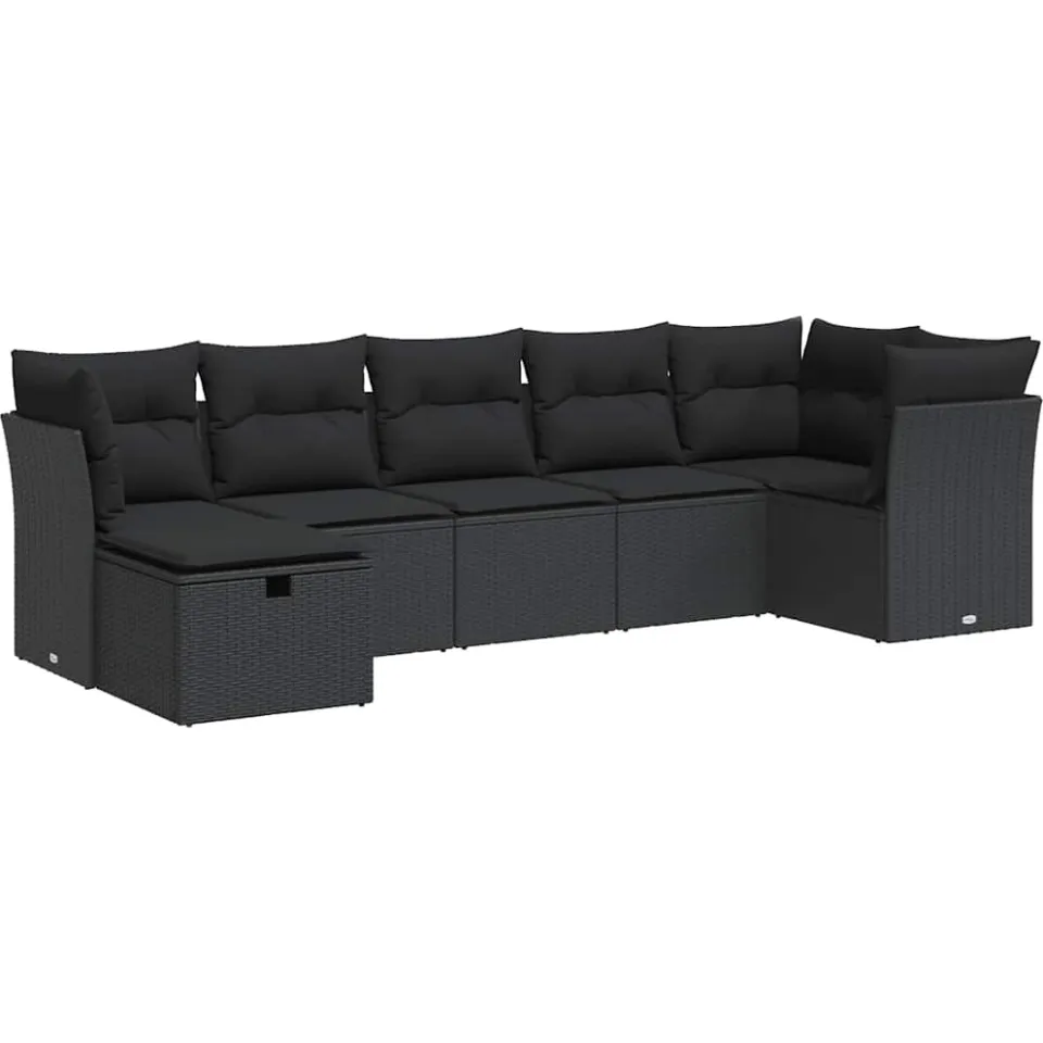 vidaXL 7-delige Loungeset met kussens poly rattan zwart, foto 3