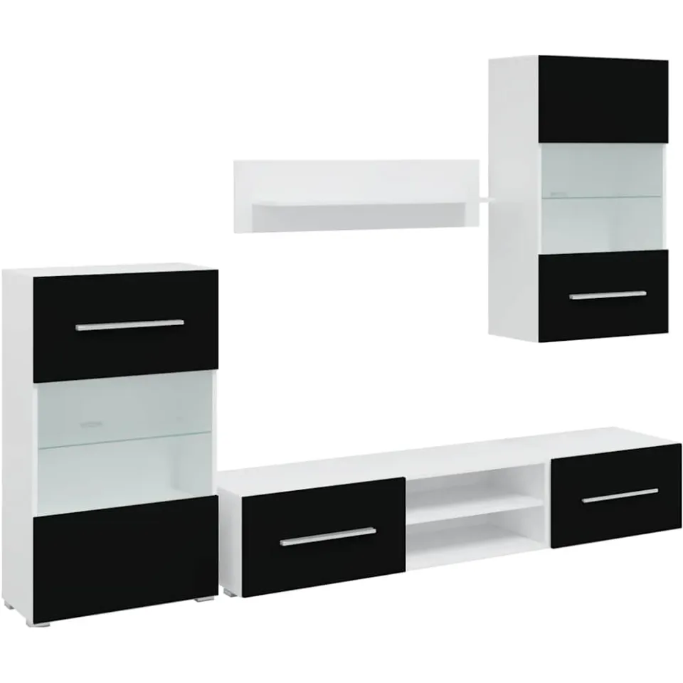vidaXL Muurvitrine tv-meubel met LED-verlichting zwart 5-delig, foto 3
