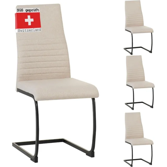 Albatros International Albatros sledestoel TURANO 4er Set, Beige - Moderne Schwingstühle met Stoffen Bekleding, 5 cm Dikke Zitting, Comfortabel en Elegant voor Eetkamer en Keuken