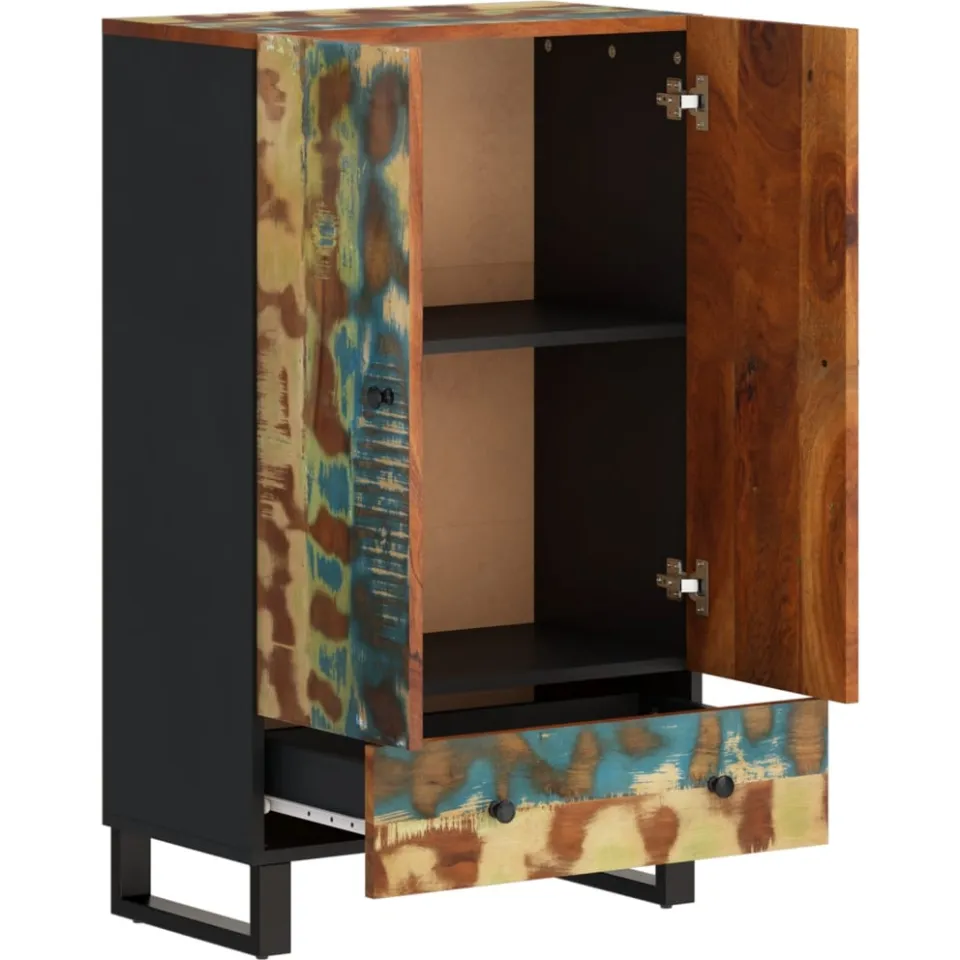 vidaXL Hoge kast met lade 60x33x100 cm gerecycled hout en ijzer meerkleurig, foto 4