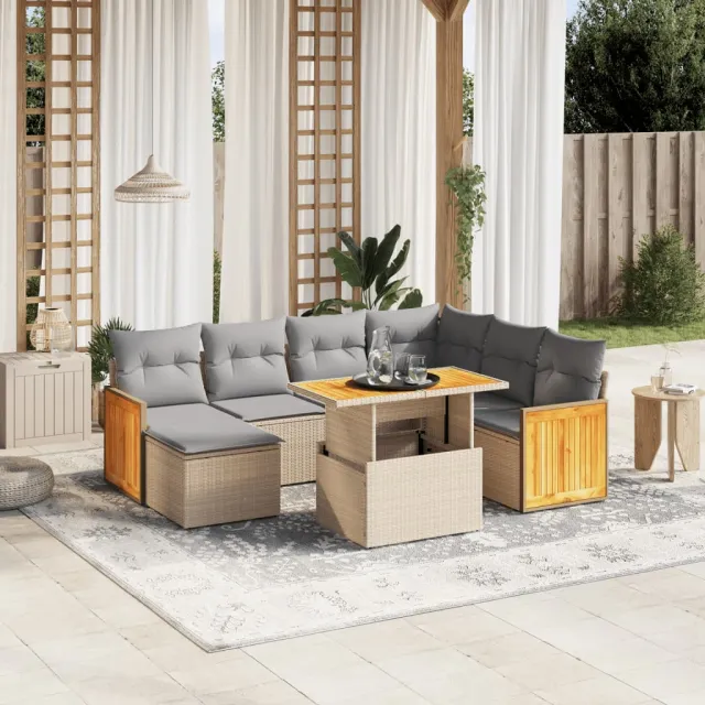 vidaXL 8-delige Loungeset met kussens poly rattan beige, foto 2