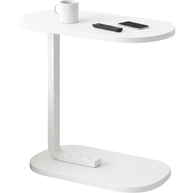 Lomera Bijzettafel Wit - Banktafel metaal - Mdf Blad - Wit Onderstel - C-Vormige Tafel - Compacte Bijzettafel - Metaal met Hout - Tafeltje - Bijzet Tafel - Nachtkastje - Sidetable - Woonkamer Tafel - Moderne Stijl nvt