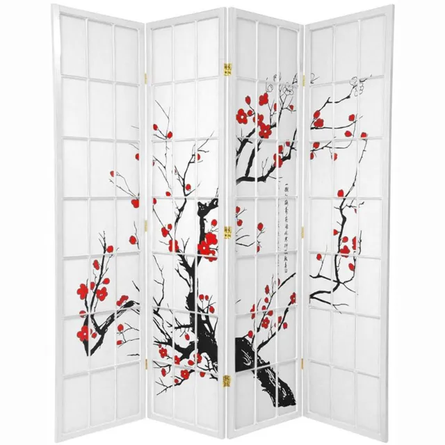 Fine Asianliving Japans Kamerscherm L180xH180cm 4 Panelen Shoji Rijstpapier Wit - Sakura