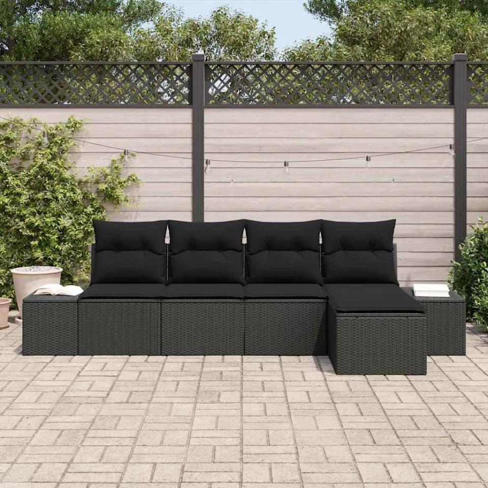 vidaXL Tuin Sofa Set 5 st Zwart poly rattan, foto 3