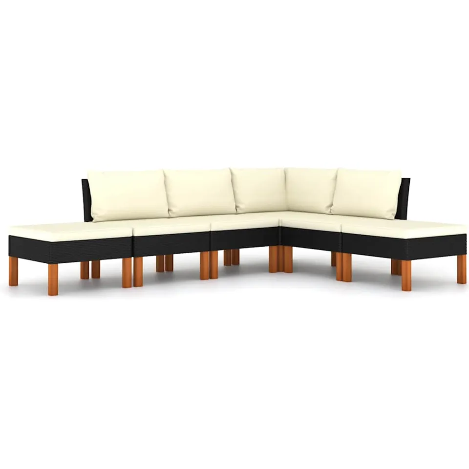 vidaXL 6-delige Loungeset met kussens poly rattan zwart, foto 3