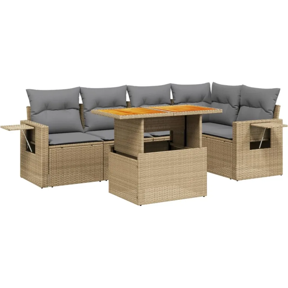 vidaXL 6-delige Loungeset met kussens poly rattan beige, foto 3