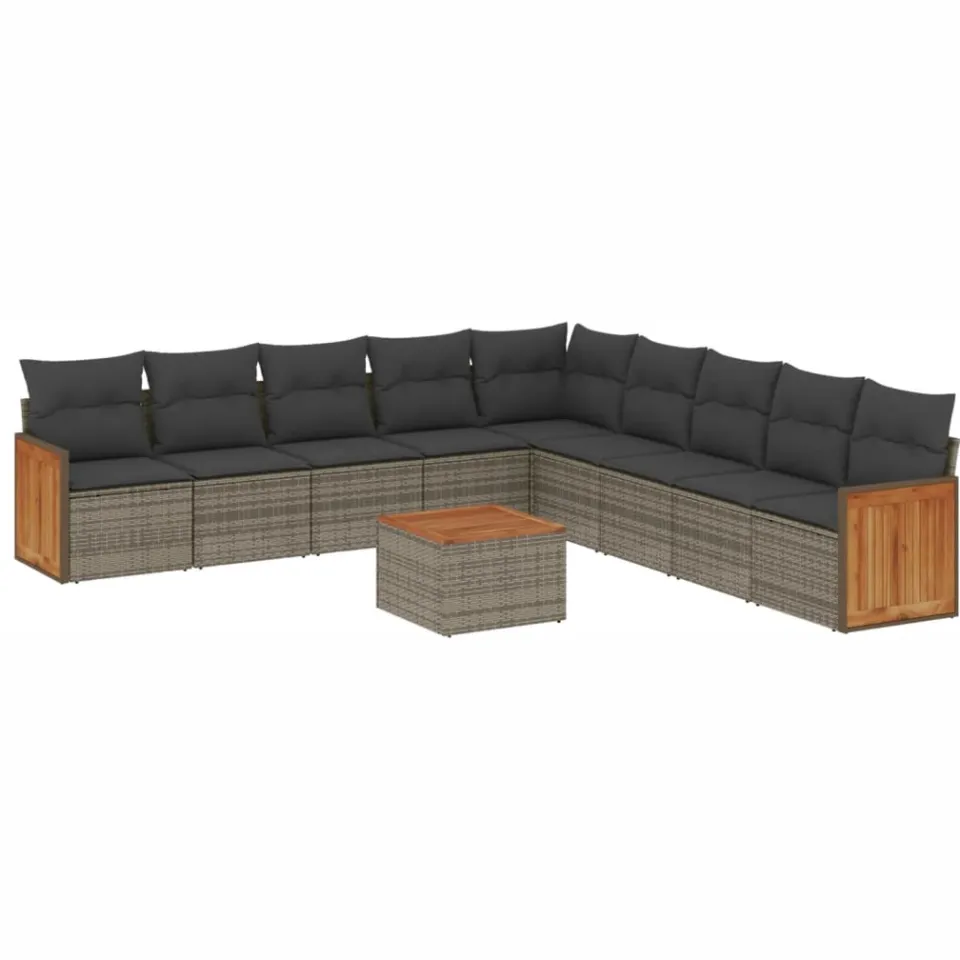 vidaXL 10-delige Loungeset met kussens poly rattan grijs, foto 3