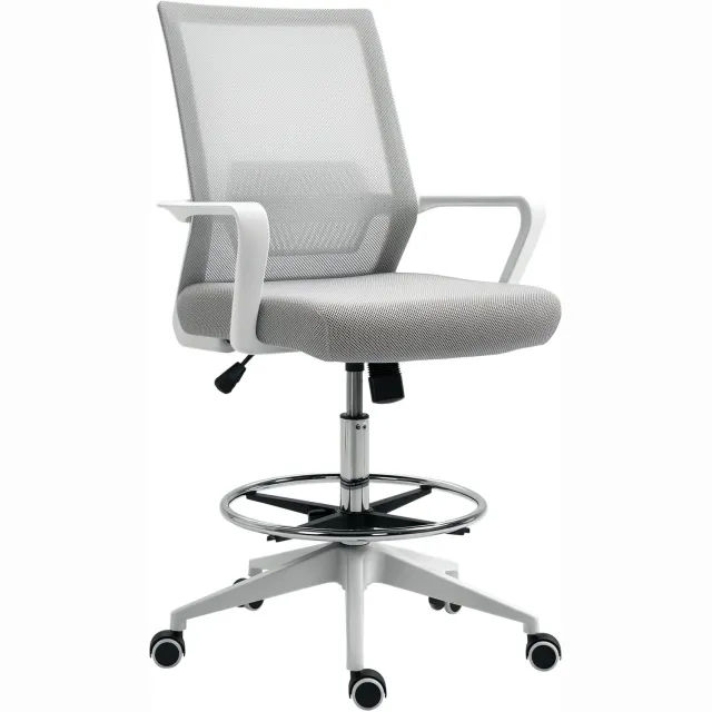Lunpog Ergonomische bureaustoel - draaibare bureaustoel met verstelbare lendensteun - ademende rugleuning en zitting van mesh en in hoogte verstelbaar - 64 L x 59 B x 104-124 H cm - groen Grijs