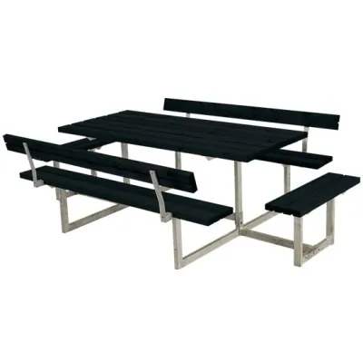 Trendyard Picknicktafel Hout en Staal Basic Zwart 4 Bankjes 2 Rugleuningen