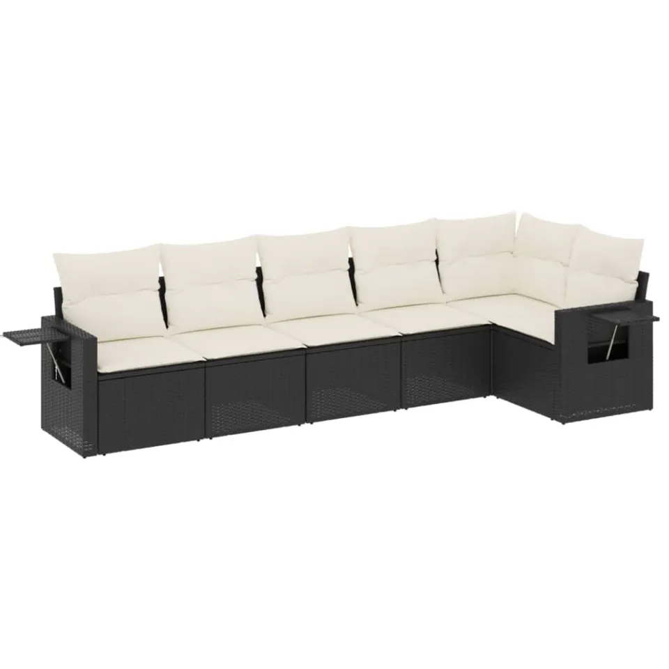 vidaXL 6-delige Loungeset met kussens poly rattan zwart, foto 3