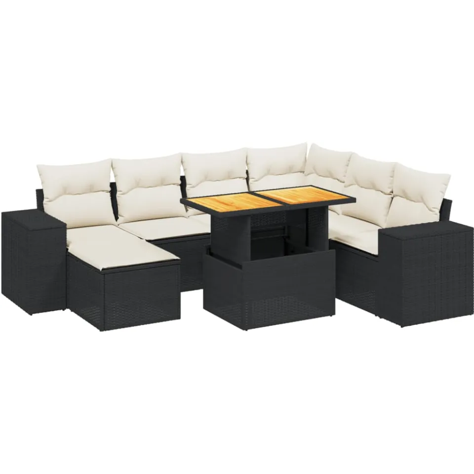 vidaXL 8-delige Loungeset met kussens poly rattan zwart