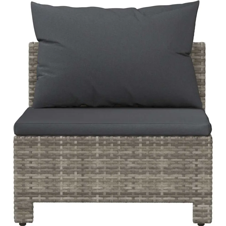 vidaXL Tuinbank midden met kussen grijs poly rattan, foto 4
