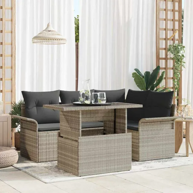 vidaXL Tuin Sofa Set 5 st Lichtgrijs poly rattan