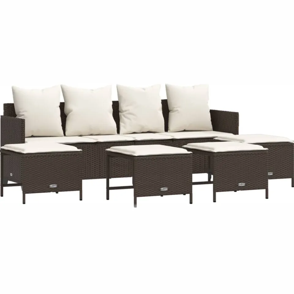 vidaXL 5-delige Loungeset met kussens poly rattan bruin, foto 3