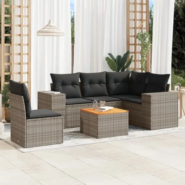 vidaXL 6-delige Loungeset met kussens poly rattan grijs, foto 2