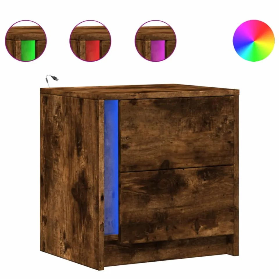 vidaXL Nachtkastjes met LED 2 st bewerkt hout gerookt eikenkleurig, foto 3
