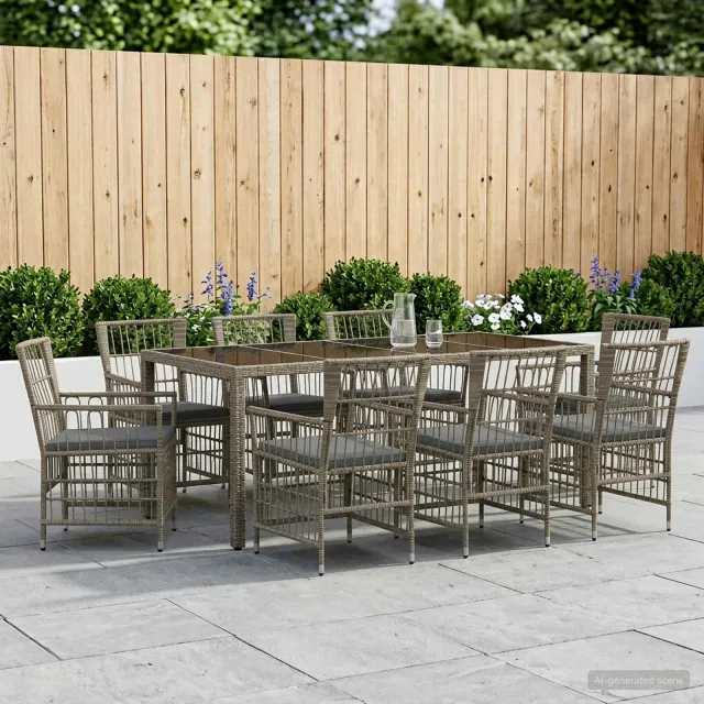 vidaXL Buiten eettafelset 9 st Grijs poly rattan