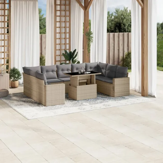 vidaXL 10-delige Loungeset met kussens poly rattan beige, foto 2