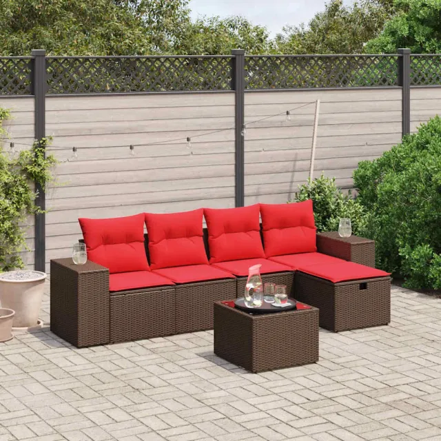 vidaXL 6-delige tuinbankset met kussens, bruin polyrotan, foto 2