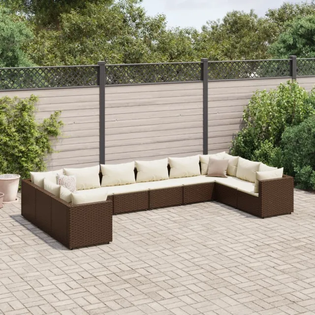 vidaXL 10-delige Loungeset met kussens poly rattan bruin, foto 2