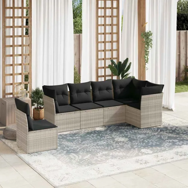 vidaXL 6-delige Loungeset met kussens poly rattan lichtgrijs grijs, foto 2