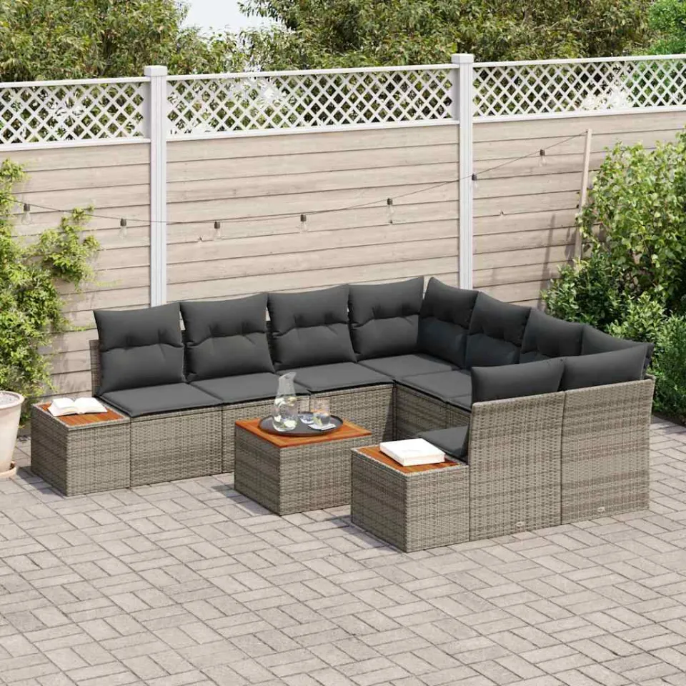vidaXL Tuin Sofa Set 9 st Grijs Poly riet