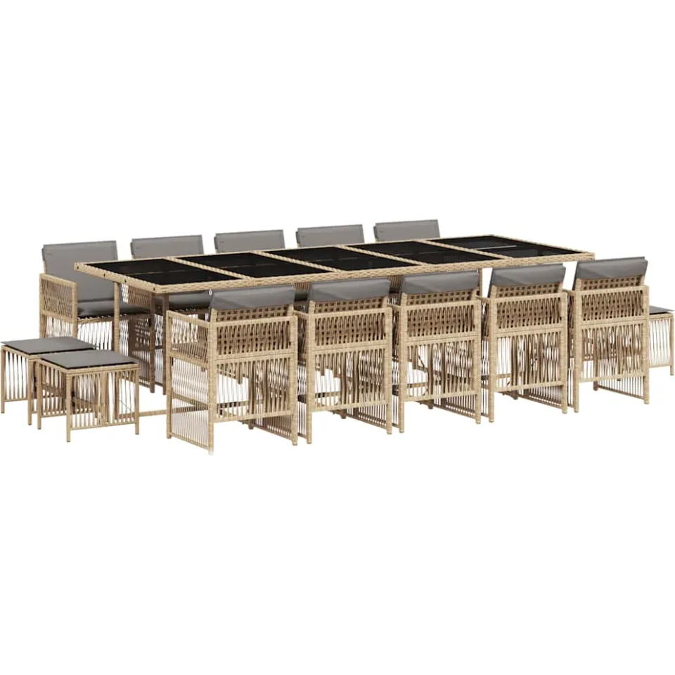 vidaXL 15-delige Tuinset met kussens poly rattan gemengd beige