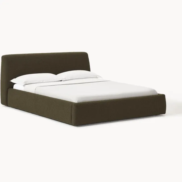 Westwing Collection Bouclé gestoffeerd bed Cloud met opbergruimte Groen