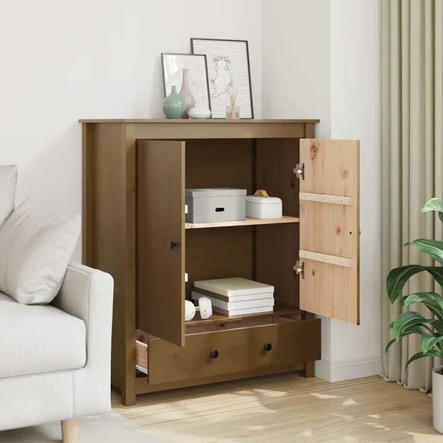 vidaXL Hoge kast 83x41,5x100 cm massief grenenhout honingbruin bruin, foto 2