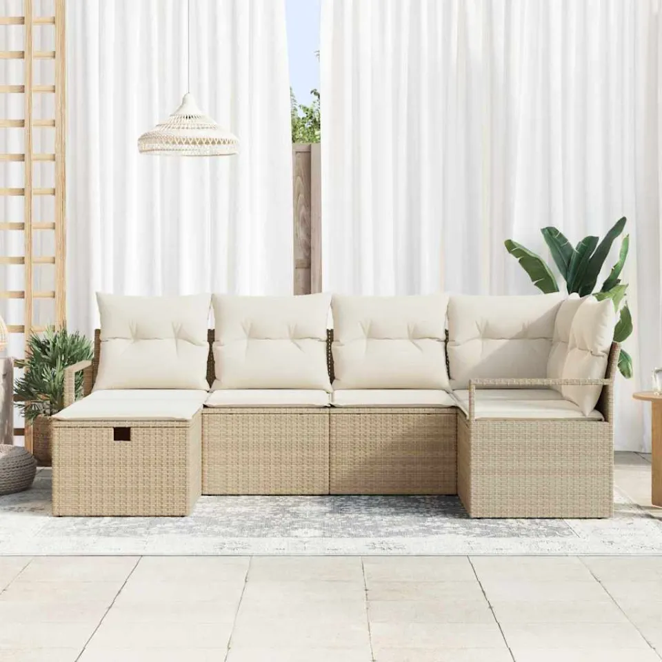 vidaXL Tuin Sofa Set 6 st Beige poly rattan, foto 3