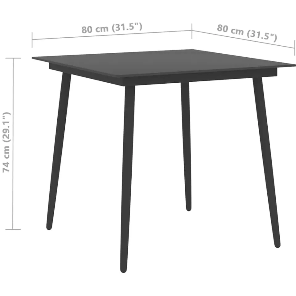 vidaXL Tuintafel 80x80x74 cm staal en glas zwart, foto 3